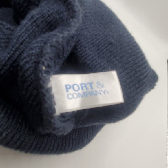 Neutral Logo Cuffed Beanie Hat Navy Blue Yellow Embroidered Knit Cap Unisex OSFM - Picture 4 of 5